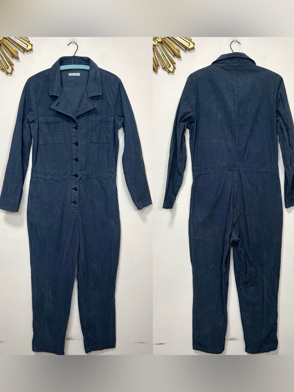 Outerknown Lou Cord Jumpsuit Dark Blue Button-Front Utility Jumpsuit